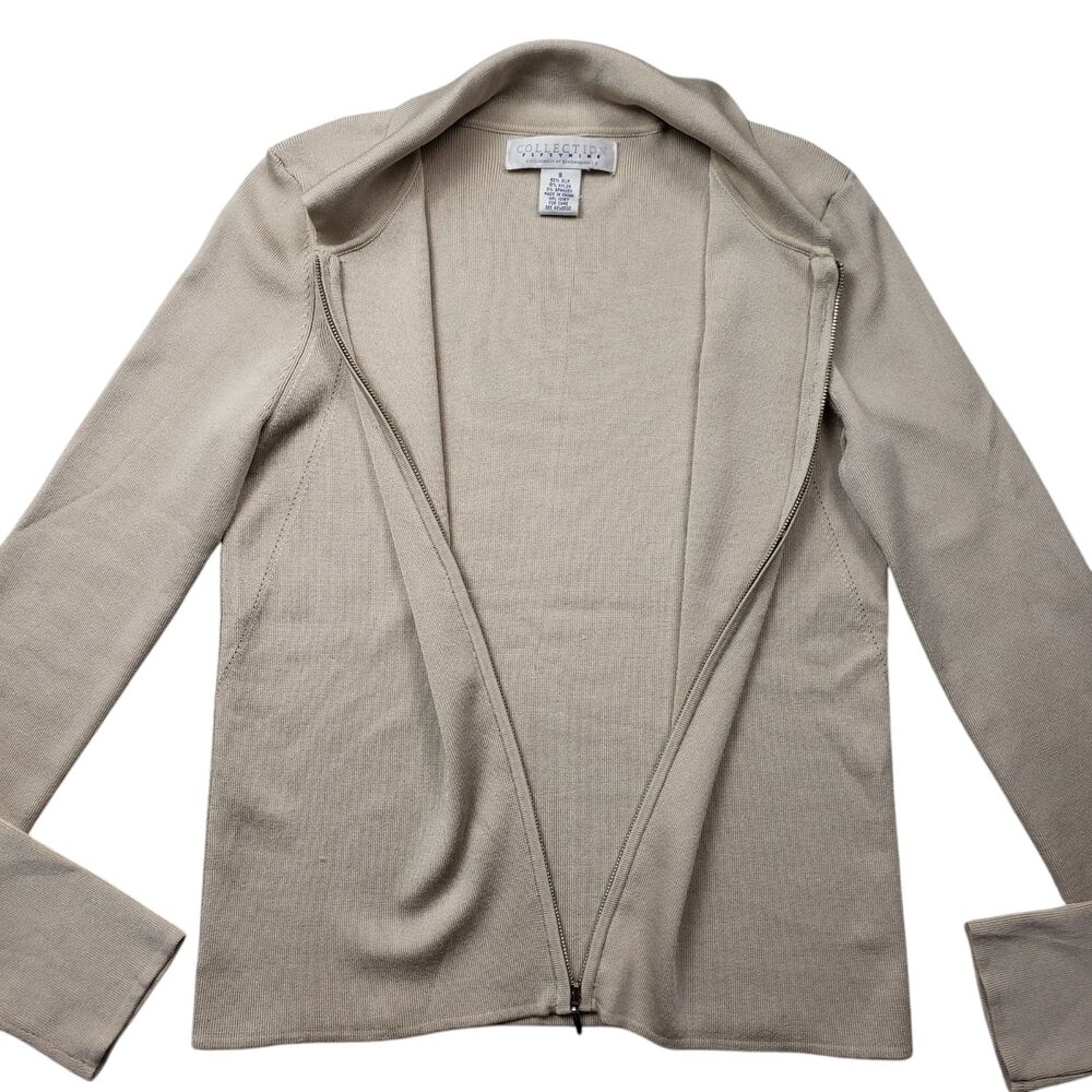 Vtg Collection Fifty Nine Silk Zip Cardigan Sweater Small Collared Y2K Preppy - Picture 7 of 11